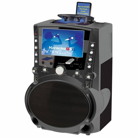 Karaoke USA GF757 Complete Bluetooth Karaoke System - 50 Watt Power Output includes 2 Microphones, Remote Control, 7” Color Screen, Record Function. Plays DVD/CDG/MP3G / USB /SD