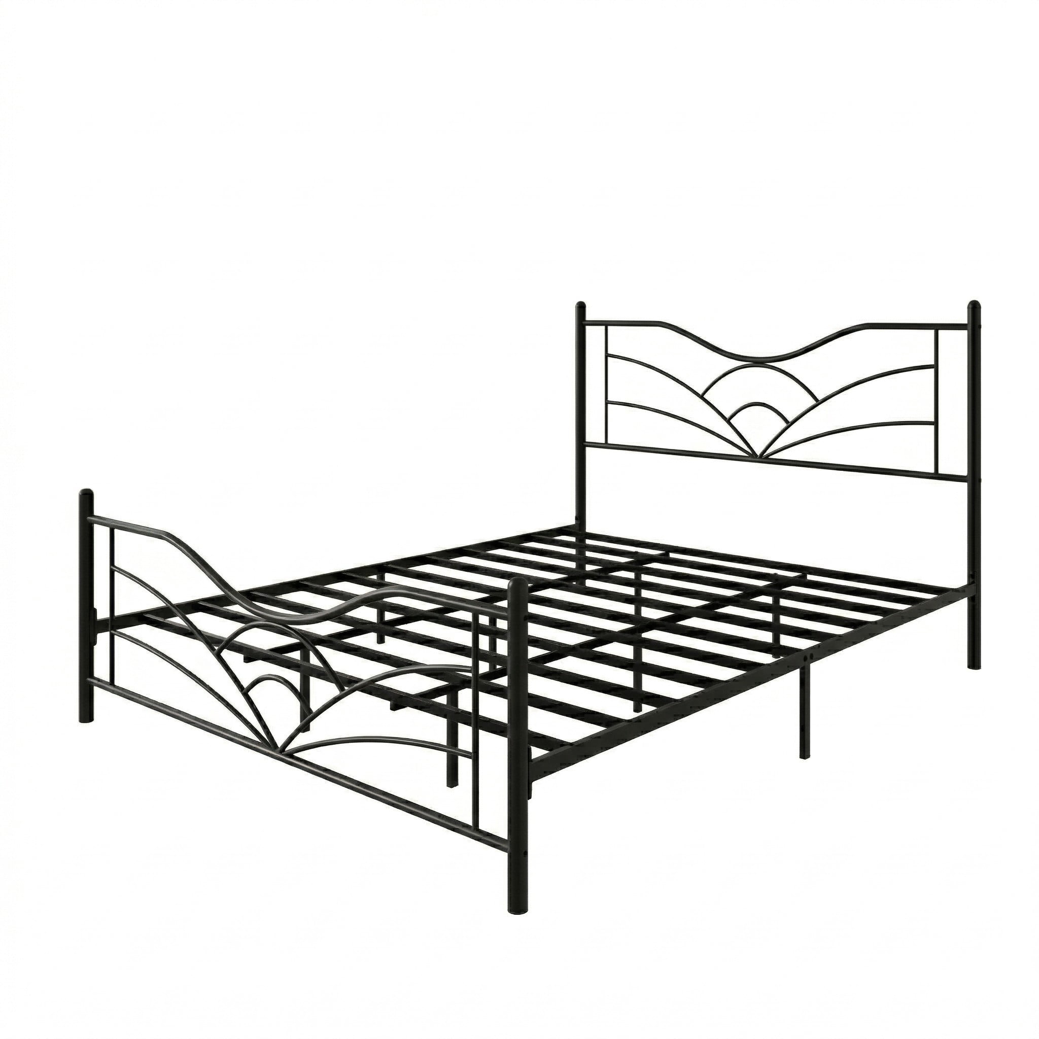 Home Design Enfield Classic King Metal Platform Bed, Curved Headboard and Footboard, No Box Spring Needed, Black
