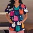 thumbnail image 5 of WTOBBY Women's V-Neck Printed Short Sleeve Medical Scrub Top with Side Slit Pockets, Functional Work Uniform for Nurses, Comfortable and Breathable for Healthcare Professionals ,Pink S, 5 of 6
