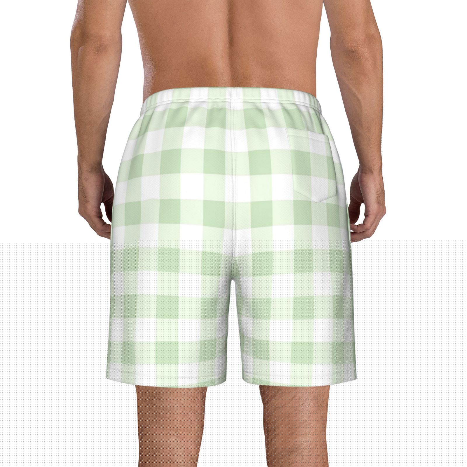 thumbnail image 3 of Kll Pistachio Green Checkboard Men'S Casual Summer Beach Shorts Hawaiian Shorts With Pockets-Medium, 3 of 9