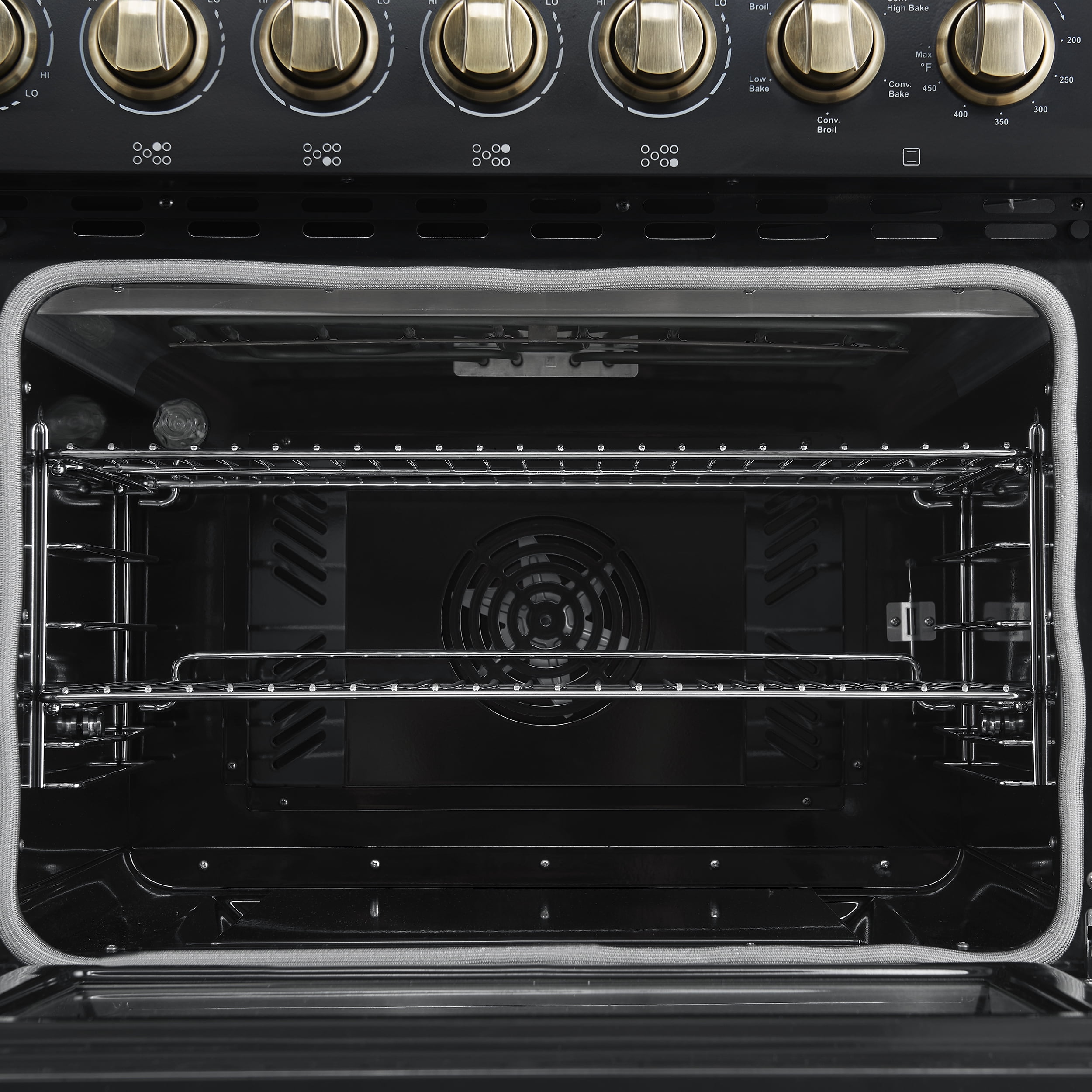 Forno Paolo 48 Inch Freestanding Electric Range in Black with Antique Brass, 6.7 cu.ft, True Convection Oven, Energy Efficient
