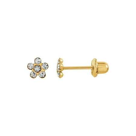- 14K Yellow Imitation Crystal April Birthstone Piercing Earrings