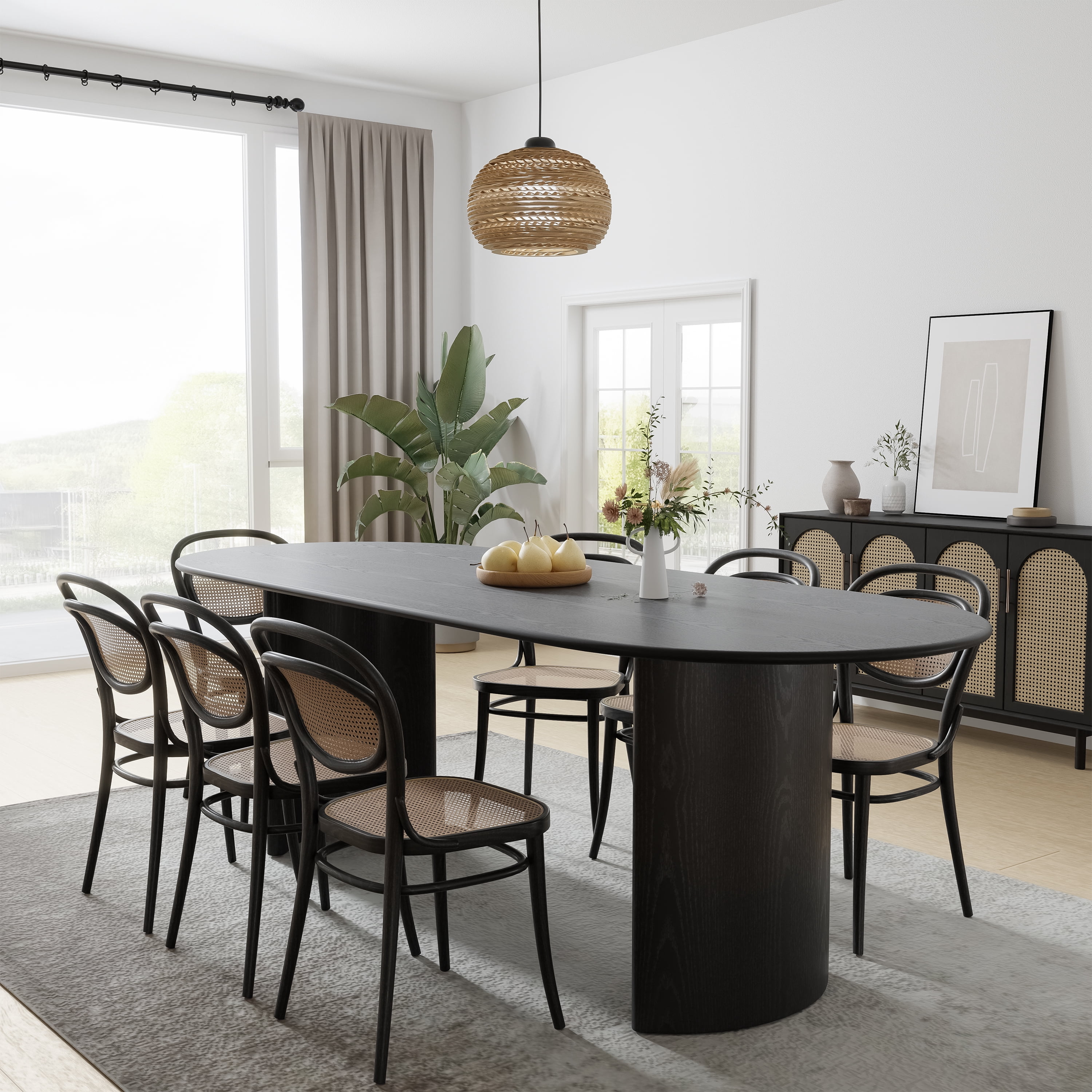 MAYEERTY Modern 79*33.5*30" Oval Black Dining Table with Arc - shaped Legs, Seats 6