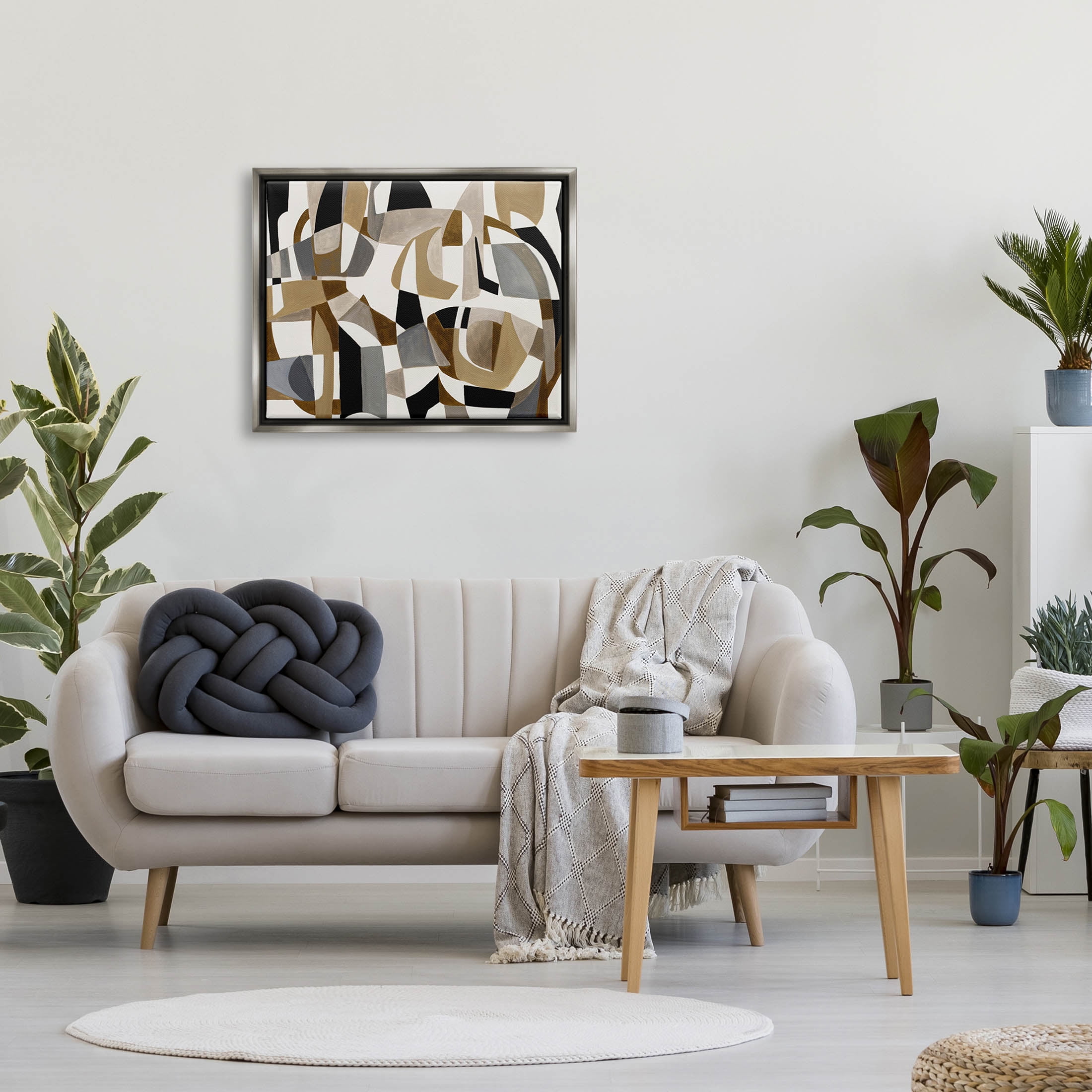 Brown Overlapping Geometric Shapes Abstract Painting Luster Gray Framed Art Print Wall Art