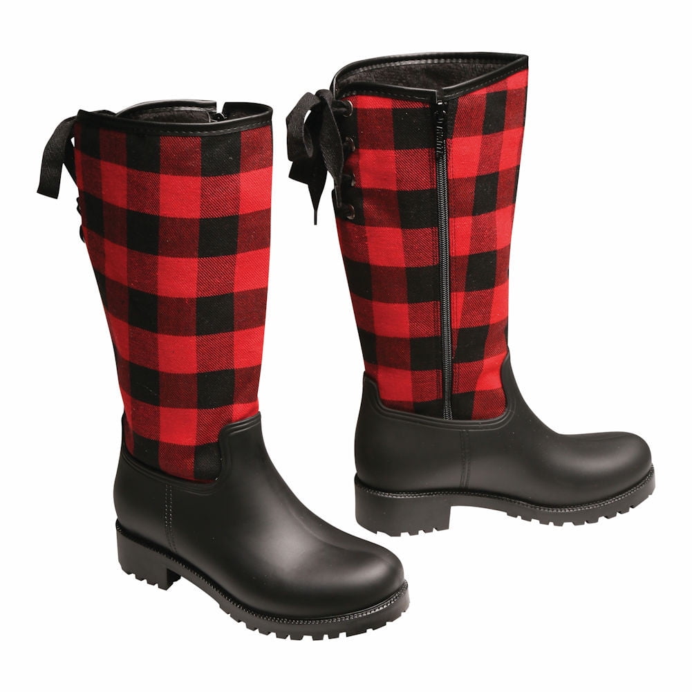 red and black checkered boots
