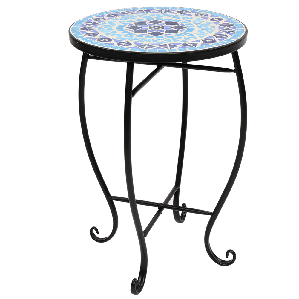 Tcbosik Wrought Iron Coffee Table Round Courtyard Side Table , Mosaic End Table Black