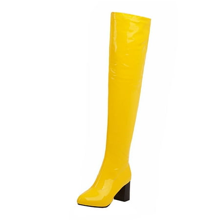 

jsaierl Autumn And Winter Stretch Patent Leather Thin Thick High-heeled Women s Boots Candy Color Over-the-knee Boots