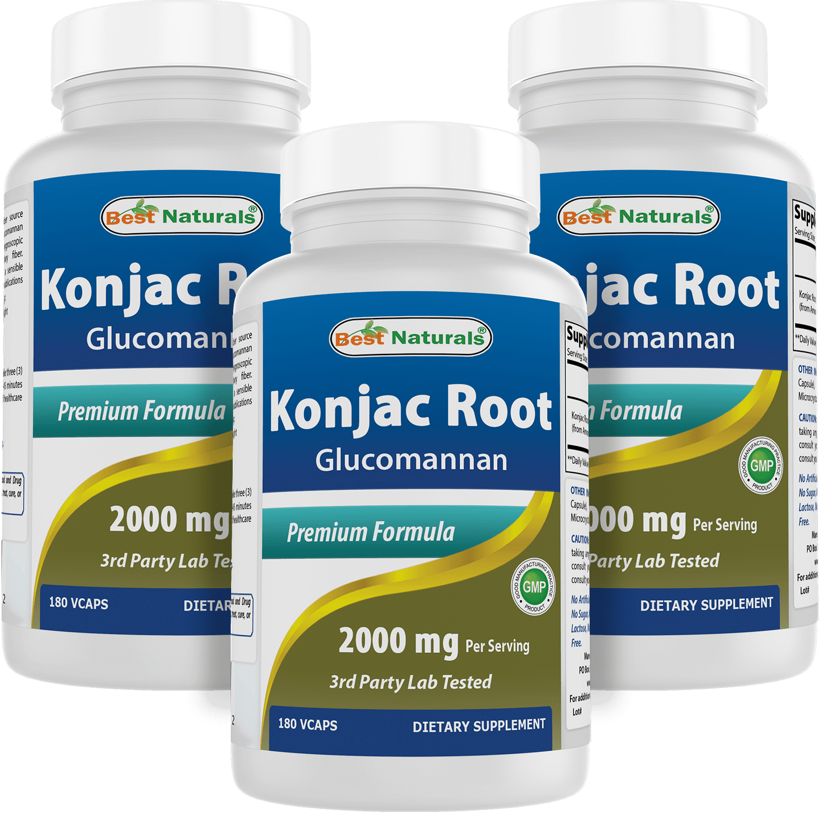 3 Pack Best Naturals Konjac Root 2000 mg 180 Vegetarian Capsules -  Walmart.com