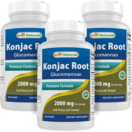 3 Pack Best Naturals Konjac Root 2000 mg 180 Vegetarian Capsules