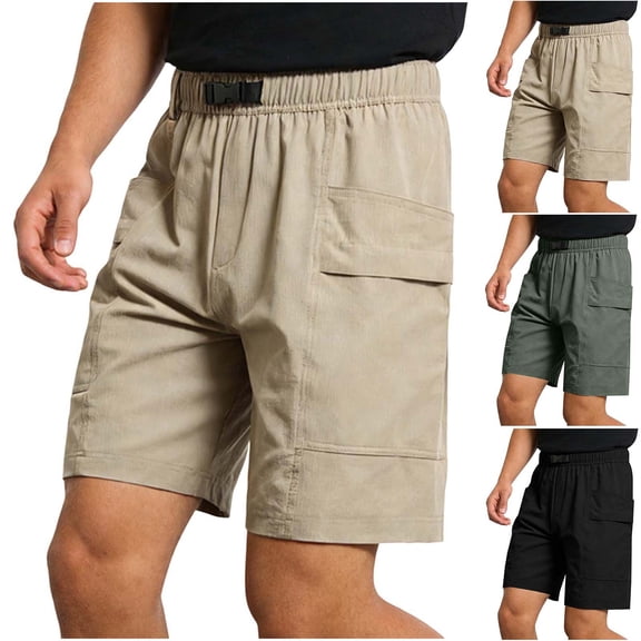CHGBMOK Mens Solid Color Sports Shorts Elastic Waist Lightweight Breathable Outdoor Shorts Trendy Casual Half Shorts Pants with Big Pockets