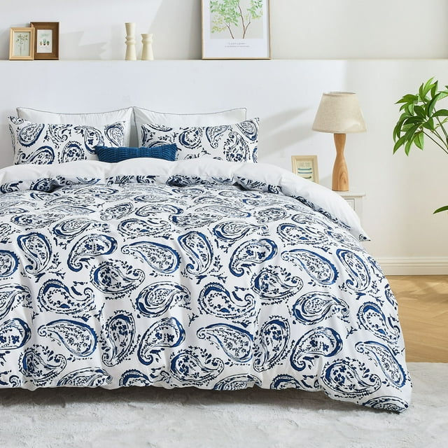Hitime Ensemble de Housse de Couette Simple, Microfibre Douce et Respirante 3 Pcs Ensembles de Literie Simple, Motif Ensemble de Housse de Couette Simple Confortable, avec Fermeture Éclair (Simple)