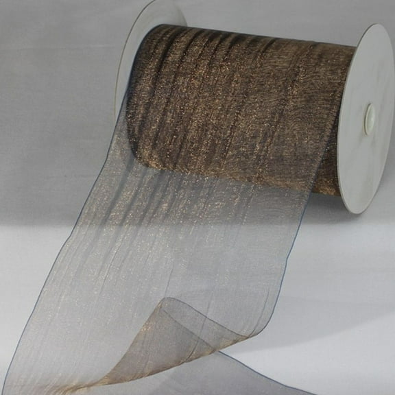 The Ribbon People Brown and White Shimmering Crystal Organdy Ribbon 4" x 27 Yards