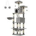 thumbnail image 1 of Feandrea Cat Tree, 81.1-Inch Large Cat Tower with 13 Scratching Posts, 2 Perches, 2 Caves, Basket, Hammock, Pompoms, Multi-Level Plush Cat Condo for Indoor Cats, Light Gray UPCT190W01, 1 of 6