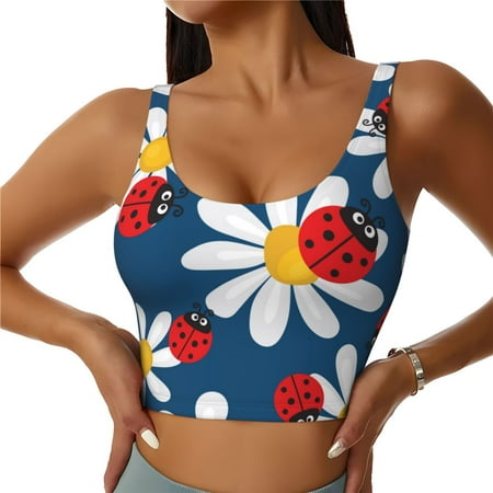 Matuu Daisies With Ladybugs for Women s Sports Bra - Soft  Comfortable and Breathable Sports Vest for Yoga  Fitness  and Dance-Large