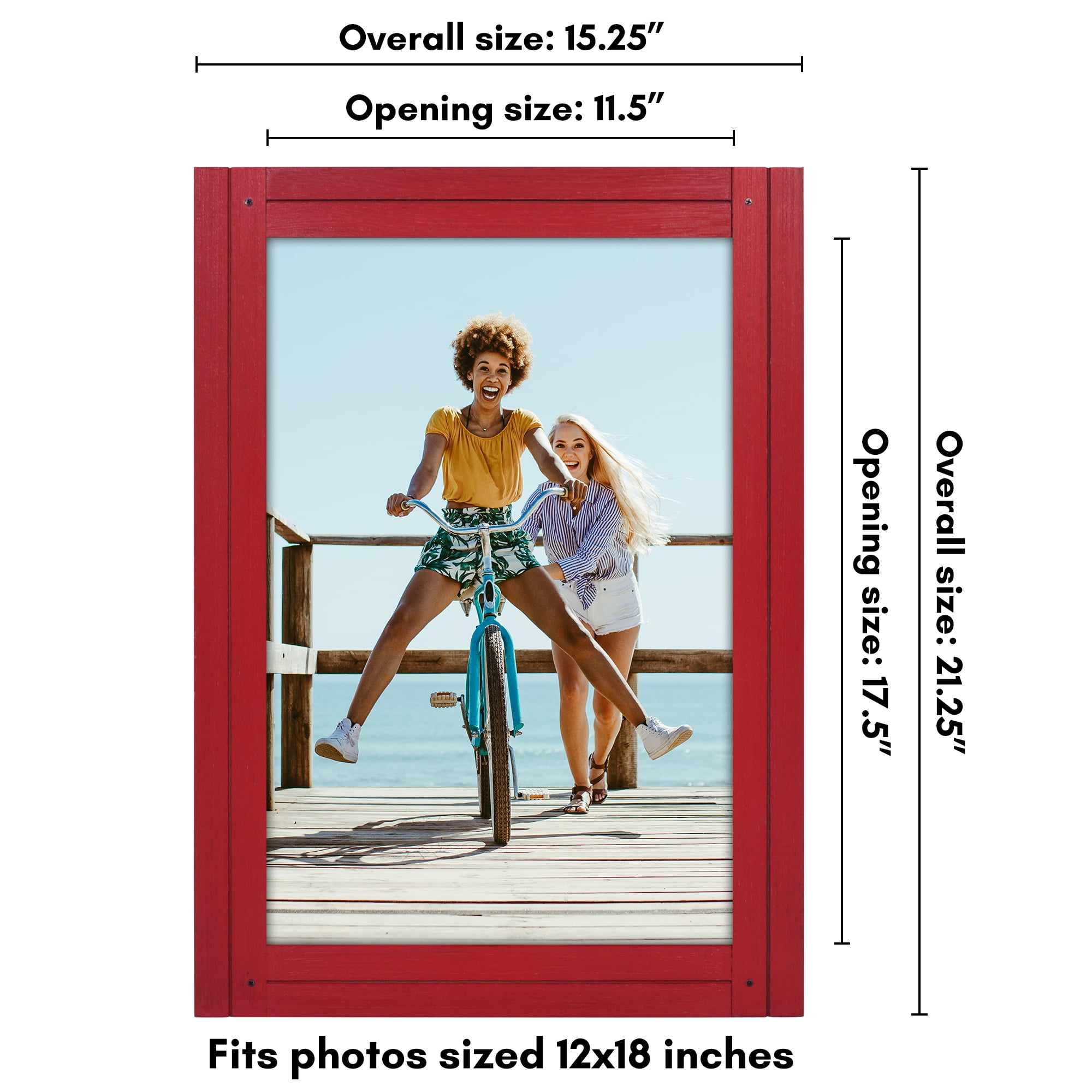 Americanflat 12x18 Poster Frame with Polished Plexiglass Hampton Collection Distressed Frames Wall - Red