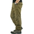 thumbnail image 5 of ohmzyzo Men's Full Elastic Waist Pants Lightweight Straight Leg Workwear Casual Solid Color Tactical Pants with Pocket Yellow Yellow, 5 of 9