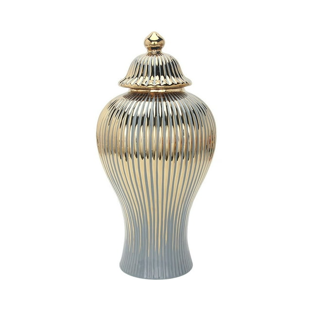 DOLITY Ceramic Ginger Jar Desktop with Lid Porcelain Storage Jar Floral Arrangement Pot L