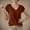 Brown, variant on Summer Short Sleeved T-Shirt for Womens Shirt Tops Solid Color V-neck Blouses Wine Size S