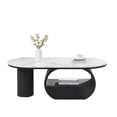 thumbnail image 4 of 47" Oval Coffee Table with Storage Drawer, Modern Luxury Center Table with Curved Profile Design and Storage Shelf for Living Room, Black White, 4 of 9