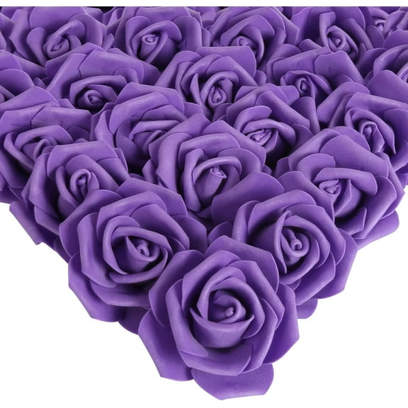 Artificial Roses Flowers Heads, Stemless Foam Roses Heads Bulk 3in Fake Flowers for Crafts, Wall Decorations, DIY Wedding Bouquets, Bridal Shower, Party Home Decoration(Dark Purple)