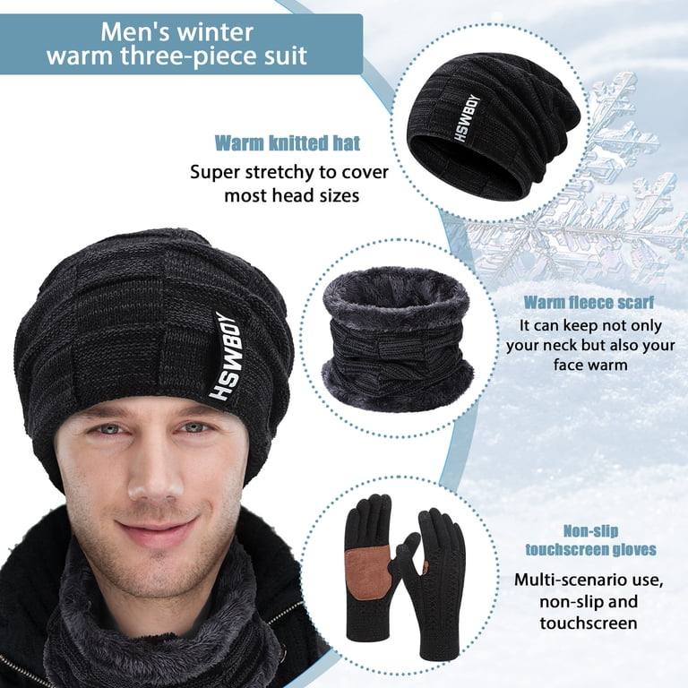 Bocaoying 3 Pcs Winter Hat Gloves Scarf Set for Men, Fleece  display picture 2