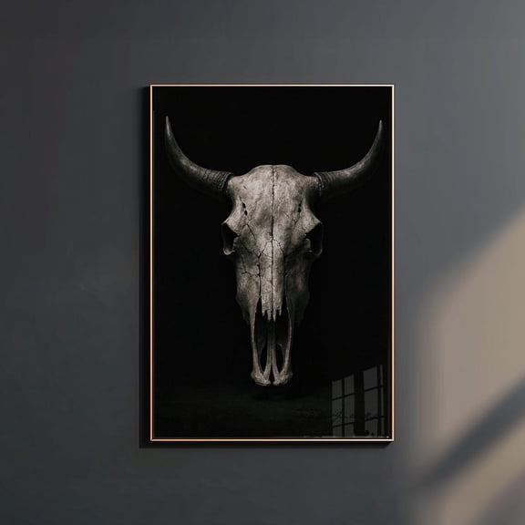 Longhorn Skull Print, Moody Texas Western Wall Art Home Decor #3021, Unframed Poster Size 8x12