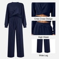 thumbnail image 4 of FIOPHY Womens 2 Piece Lounge Sets Twist Front Cropped Sweatshirt Wide Leg Sweatpant Fall Outfits Sweatsuit Tracksuit, 4 of 5