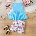 thumbnail image 6 of NOLDARES Toddler Girl Summer Clothing Outfits 2Pcs Sleeveless Tee Tank and Cute Pullover Shirt with Elastic Waist Shorts Set(Sky Blue,7-8 Y), 6 of 9