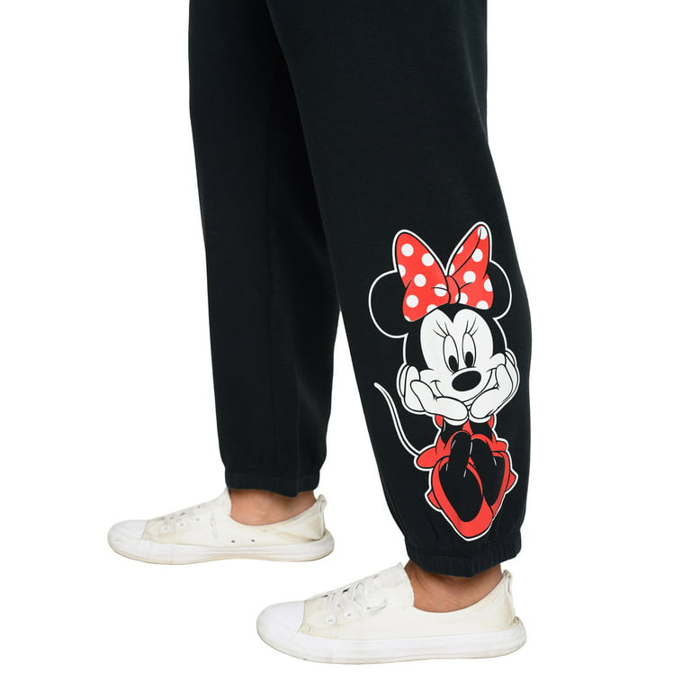Minnie Mouse Fleece Jogger Pants Womens Plus Size Disney Elastic Cuff Black