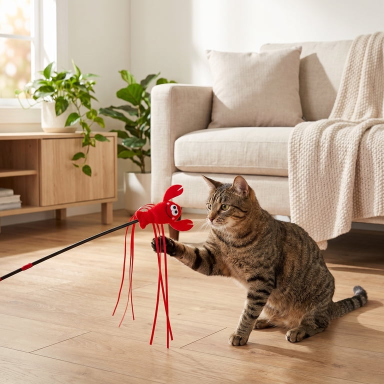 Vibrant Life Wiggle Lobster Wand Teaser Cat Toy with Catnip, 18