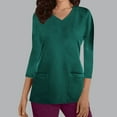 thumbnail image 2 of Olyvenn Scrubs for Women Solid Color V Neck 3/4 Sleeve Dressy Nursing Tops with Pockets Stretchy Workwear Uniform Shirts Green 6, 2 of 5