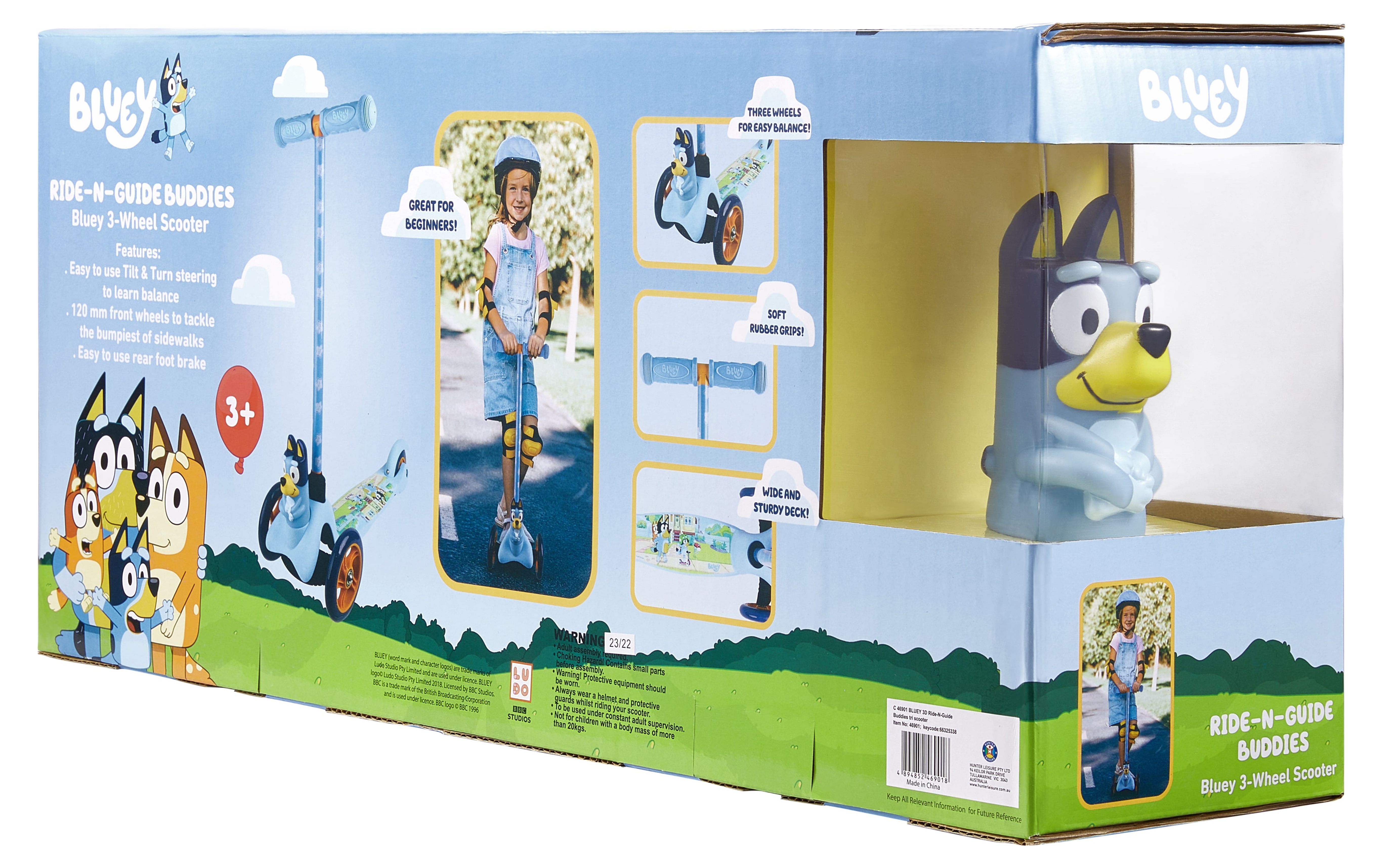 Bluey Ride-N-Glide Buddies 3D Three-Wheel Kick Scooter, Blue photo 4