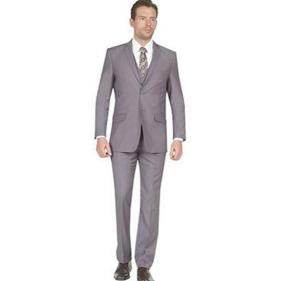 Men's Slim Fit Grey Notch Collar Side Vent 3 Piece Single Breasted Vested Suit