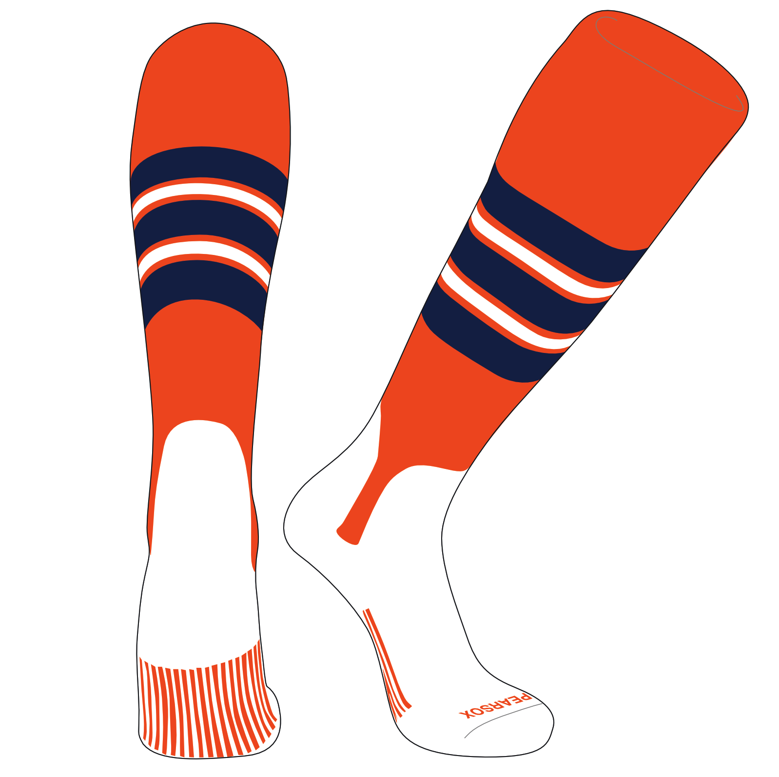 PEARSOX Elite Baseball Knee High Stirrup Socks (F, in) Orange, Navy