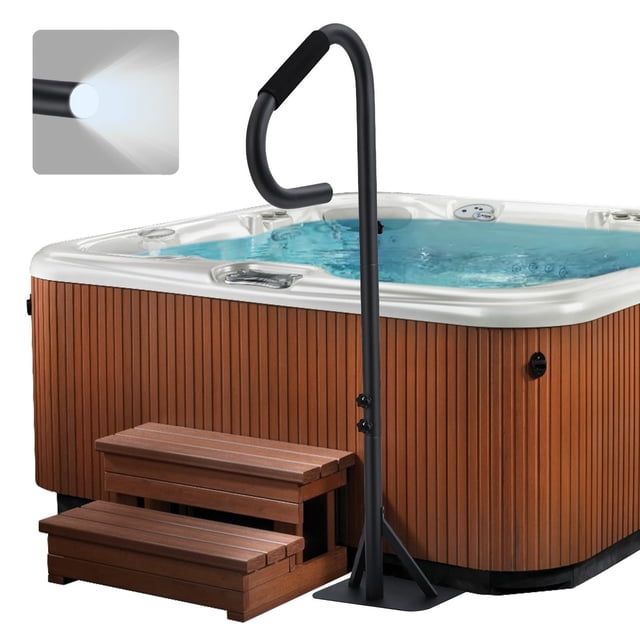 QinaQin Hot Tub Handrail with LED Light, 360° Rotatable Spa Side Handrail with Adjustable Height