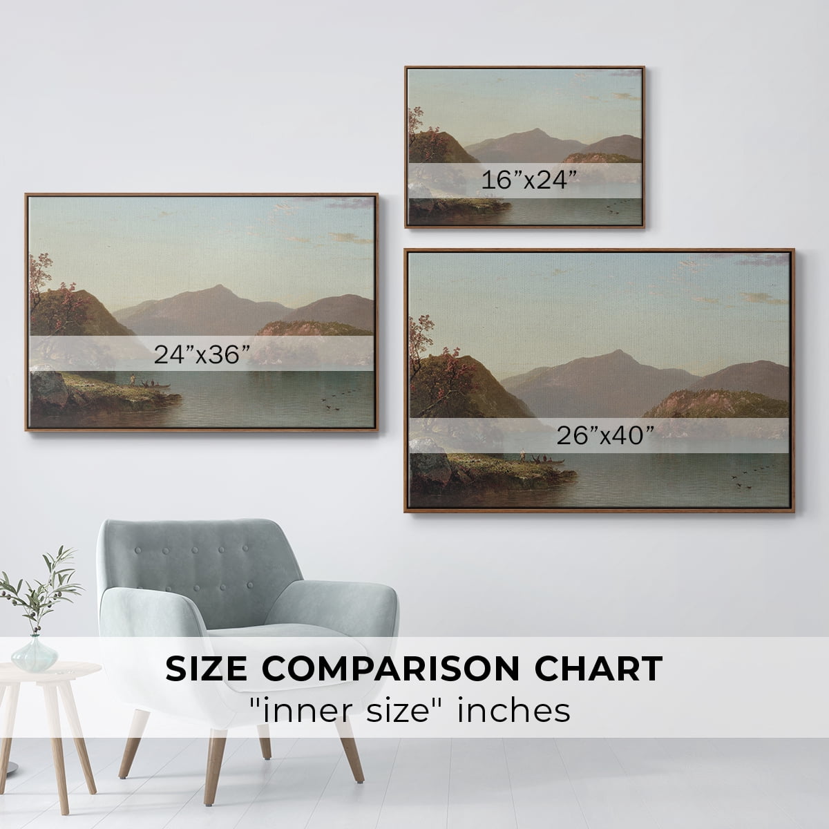 Vintage Landscape-MIX By Wexford Home Framed in Walnut Wood Gallery Wrapped Canvas 25 in. x 37 in.