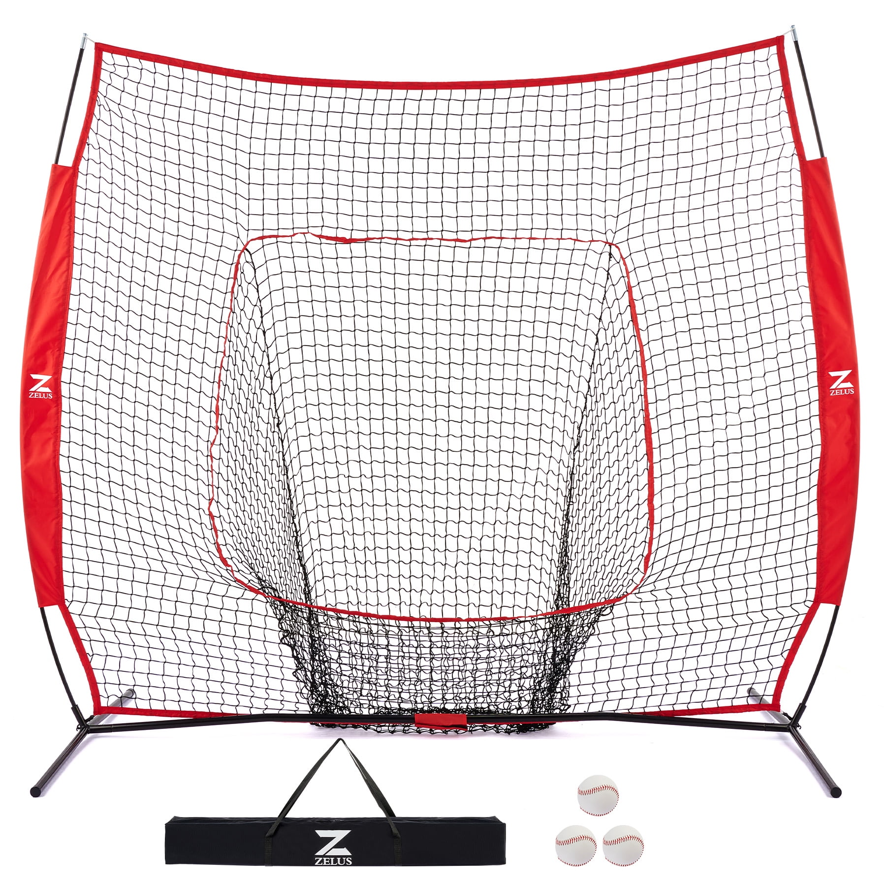 Zelus Baseball Net Softball Practice Kit 7x7ft Pitching Net with Training Balls & Bag