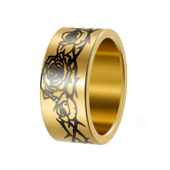 PAURO Rose Rins for Men Flower Stainless Steel 10MM Black Silver Gold Plated Personalized Statement Dainty Vintage Unique Jewelry Gold Size 11