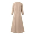 thumbnail image 3 of AOOCHASLIY Miss Dress Fall Clothes Women Fashion Long Sleeve Solid Round Neck Cotton Linen Pocket Dress, 3 of 4