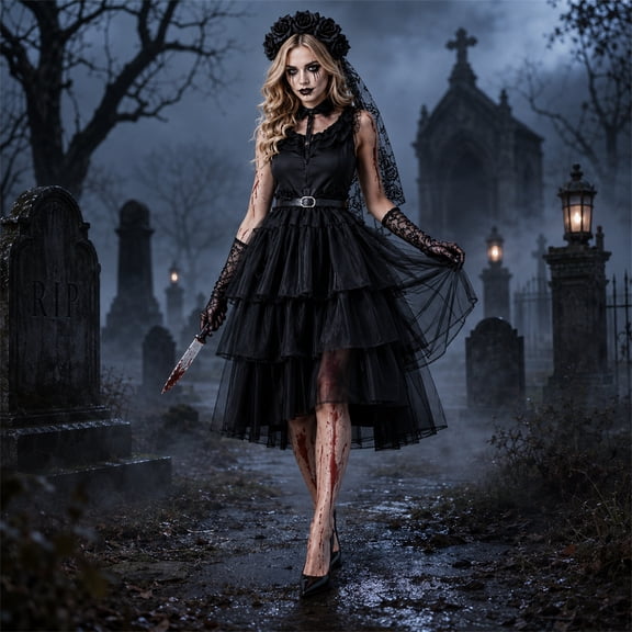 Adult Halloween Zombie Bride Inspired Costume Dress For Cosplay Parties, Costume Contests, Stage Performances, Photo Sessions And Themed Events, Long Party Outfit For Women,Adult(S)
