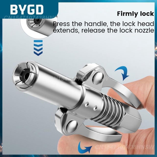Double Handle Stainless Portable Grease Tool Coupler Durable Lubricant Tip Nozzle Grease Nozzle Car Accessories 10000psi Npti/8A with hoseUnited States He Qiyong unisex