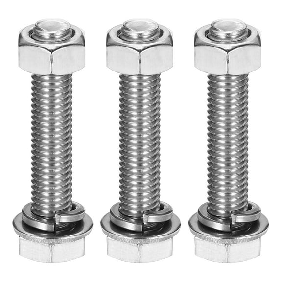M10 x 55mm 304 Stainless Steel Hex Head Screws Bolts, Nuts, Flat & Lock Washers Assortment Kit, 3 Sets