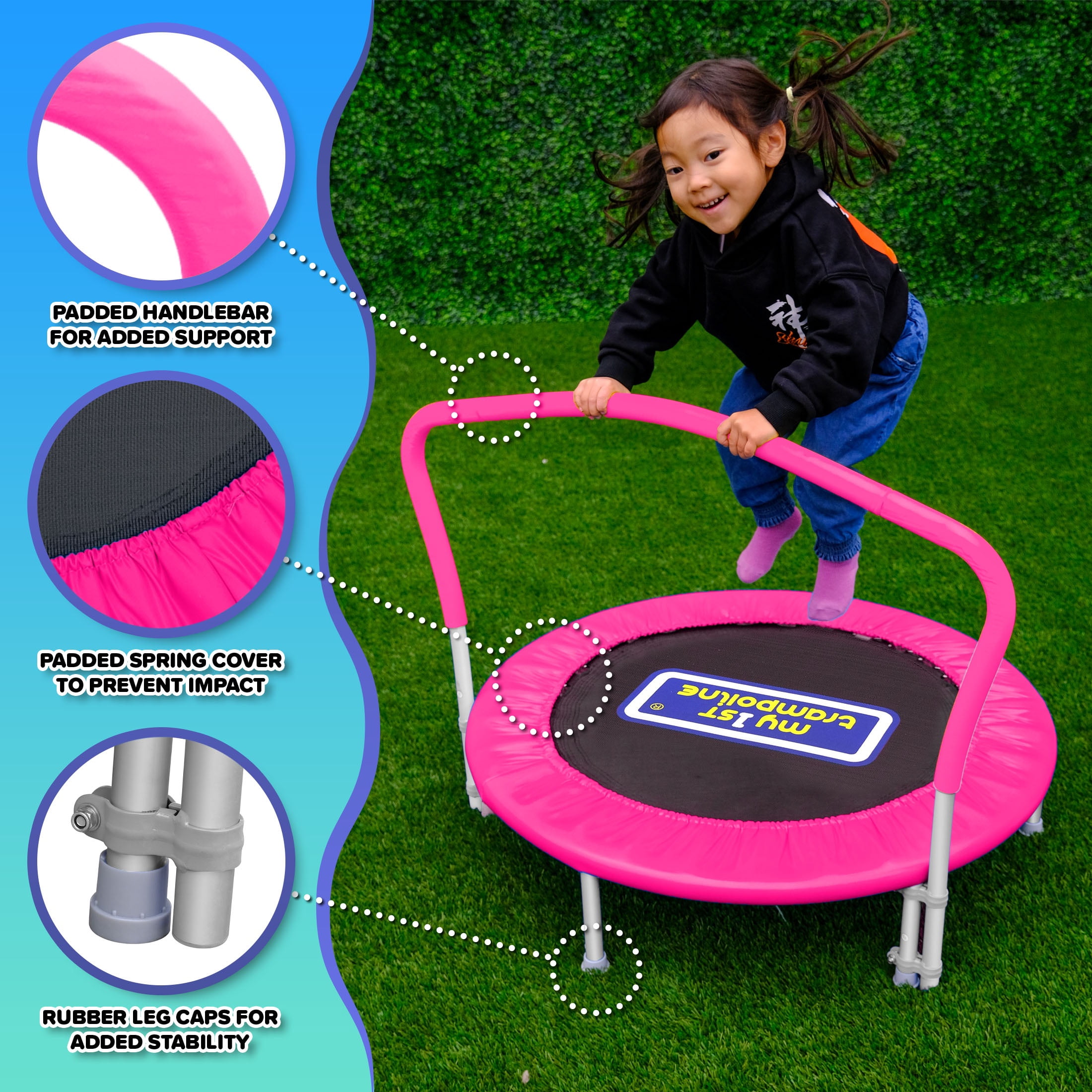 Sportspower My 1st Trampoline 36" Indoor/Outdoor Mini Rebounder Trampoline with No-Gap Padded Cover, for Toddlers & Kids, Max Weight Capacity 220 LBS - PINK