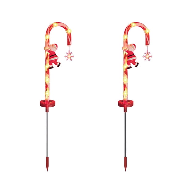 Toystoory 2 uds luces LED solares Santa Claus pila luz caramelo muleta césped tierra enchufe lámpara interior Festival decoración jardín paso Iluminación y accesorios Toystoory HA072893-01