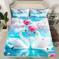 thumbnail image 2 of Castle Fairy White Swan Couple Girl Boy Twin Sheet Sets 3pcs,Chic Floral Pink Rose Twin Fitted Sheet Microfiber,Happy Valentine's Day Breathable Flat Sheet,Microfiber Bedroom Decor, 2 of 7