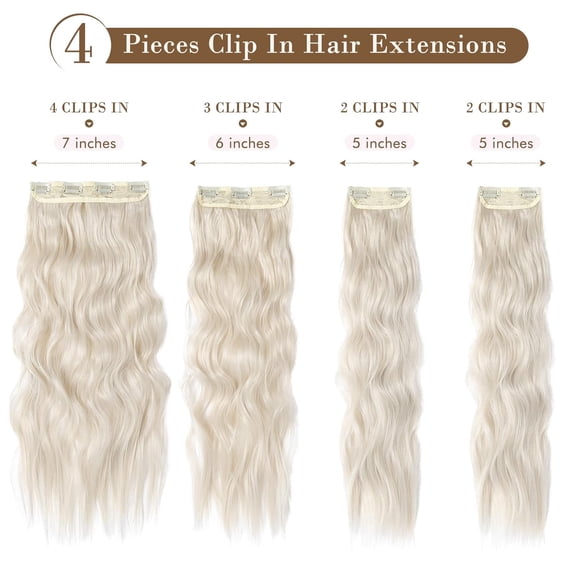 WEIF-Hair Extensions, 4PCS Clip in Hair Extensions HE001 Natural Soft Synthetic Hairpieces for Women, Platium Blonde