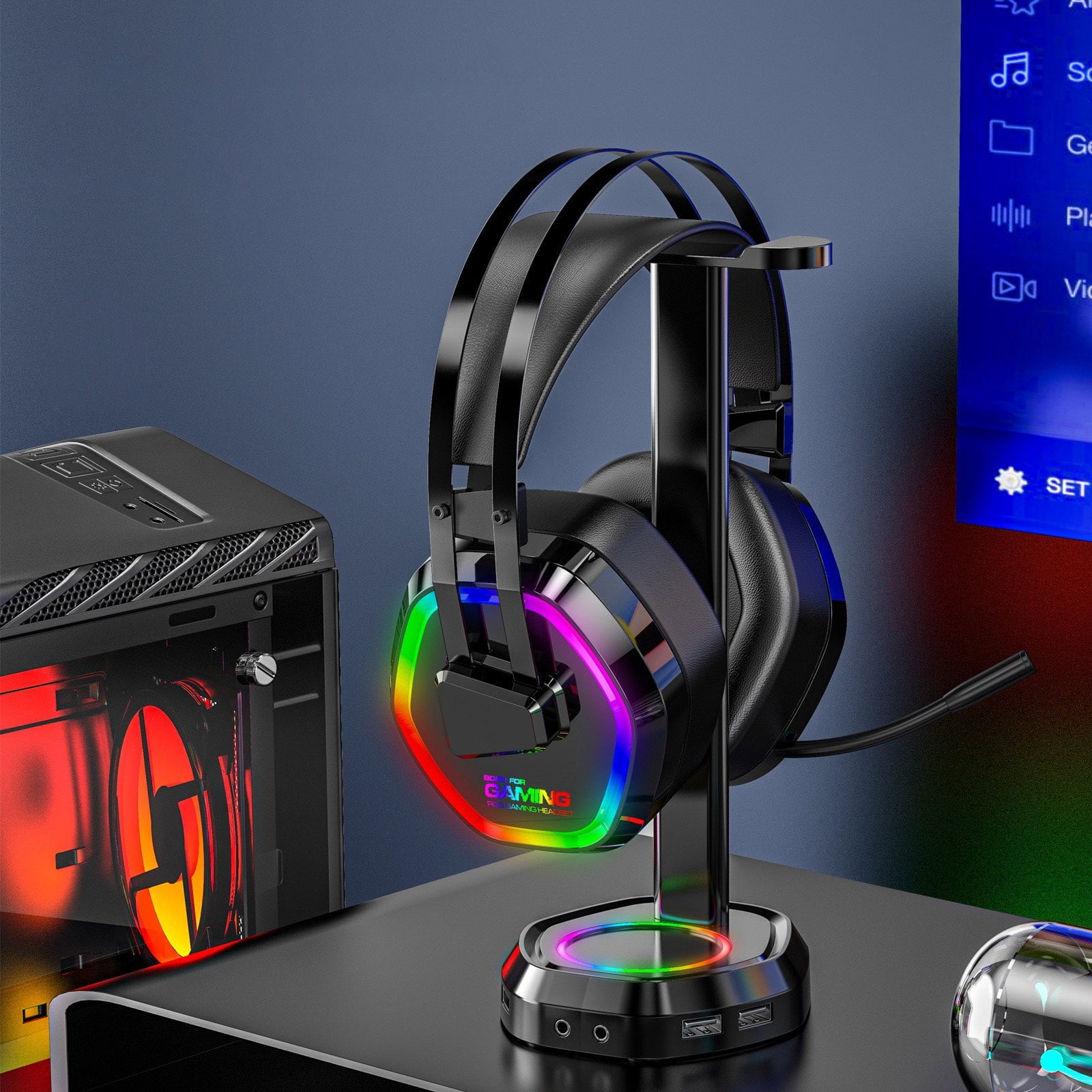 USB Gaming Headset,7.1 Surround Sound Headphones with Microphone,RGB Lighting Headphones,Wired Headphones for PC Laptop Phone,Noise Cancelling Mic for Video Call Gaming Streaming Online Class