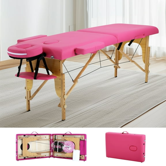 Dkelincs Portable Massage Table Folding Lash Bed 73"L Adjustable Massage Bed with Face Cradle & Carry Case, 350 lbs Capacity for Esthetician Beauty Tattoo Spa, Pink