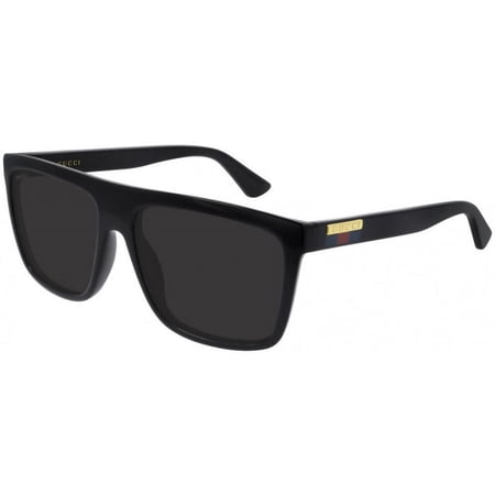 GUCCI GG0748S 001 Black Shiny Grey Rectangular Squared 59 mm Men's Sunglasses