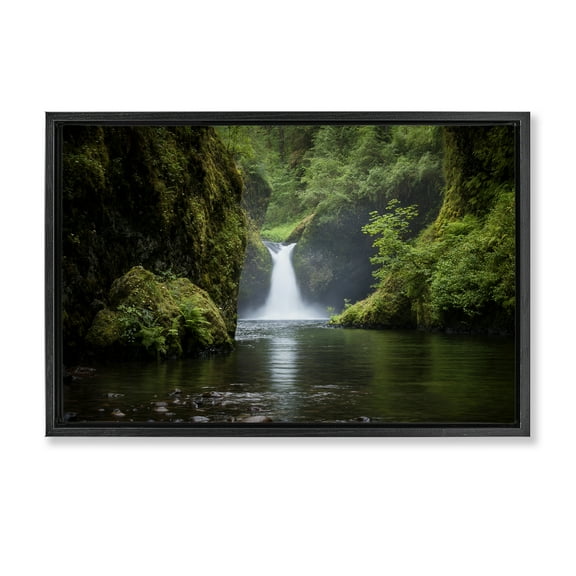Stupell Industries Peaceful Waterfall Creek Landscape & Nature Photography Black Floater Framed Canvas Art Print Wall Art, 25 x 17